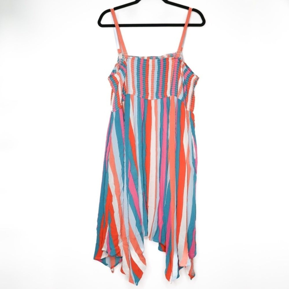 Torrid‎ Womens Mini Dress 3 Pink Multicolor Smocked Lined Crinkle Gauze Festival - Picture 2 of 8